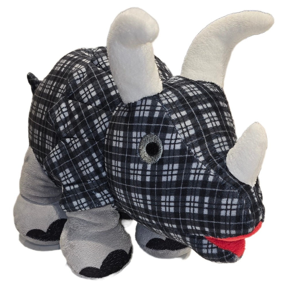 Your Zone Triceratops Dinosaur Plush Coin Bank Black White Plaid F518826-ASG